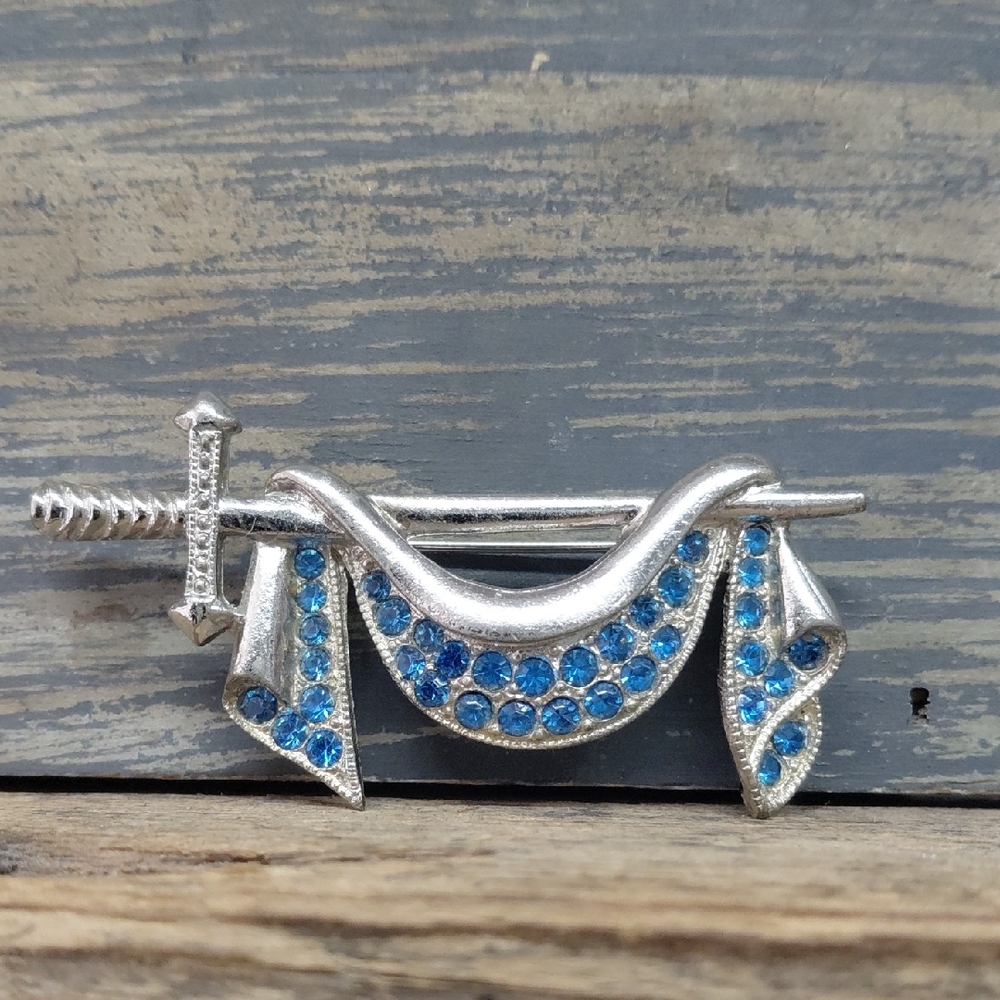 Vintage Signed ORA Sword Rhinestone Brooch